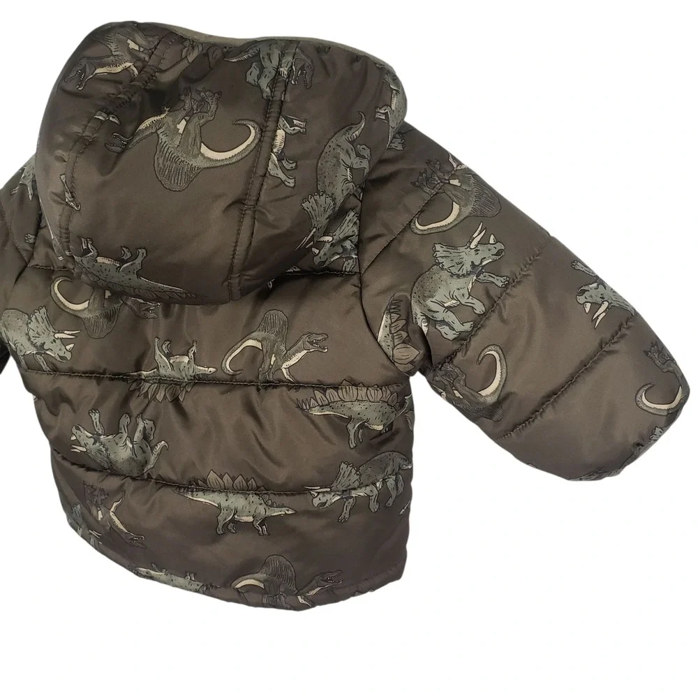 Carter's Dinosaur Puffer Jacket Kids‎ 12M Olive Green Winter Warm Coat